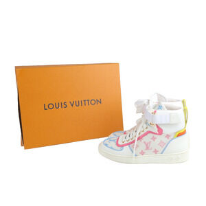 Louis Vuitton Lace Up Boombox High Top Sneakers Blue Pink White Leather LV Sz 37